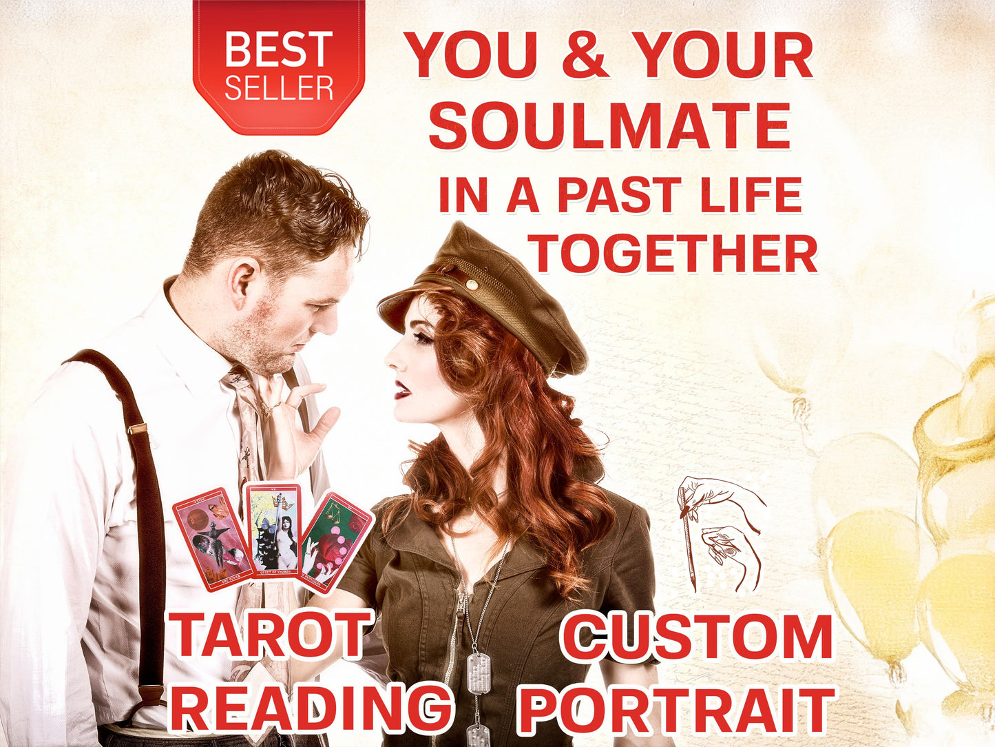 Were You Lovers in Another Lifetime? | Romantic Past Life Tarot & Soulmate Portrait | Artistic Couple Portrait Gift and Life Story